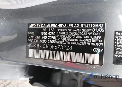 2005 Mercedes-Benz C 230 Kompressor Sport z USA, uszkodzony, nr VIN WDBRF40J65F678728